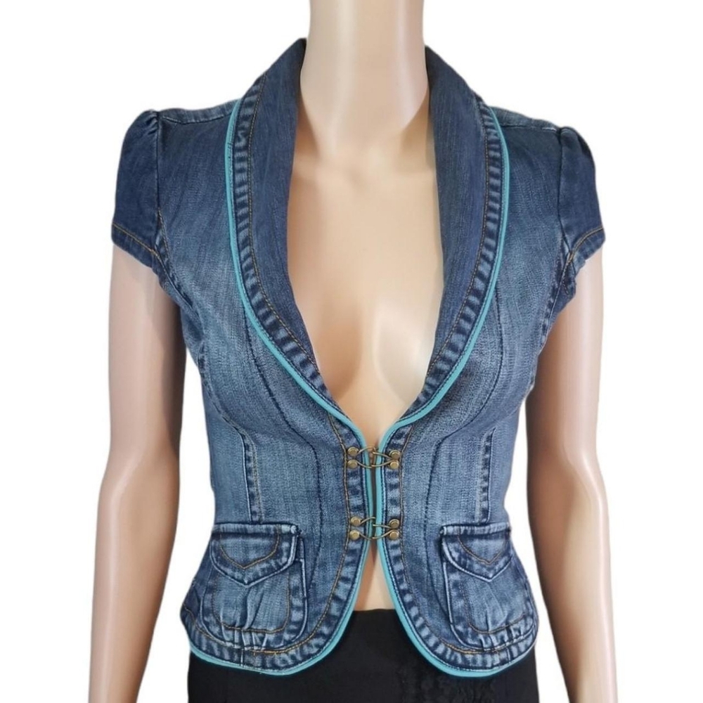 Costa Blanca Blue Denim Jean Jacket with Teal Trim